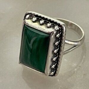 Sterling Silver ring-Green malachite square stone size 5.5